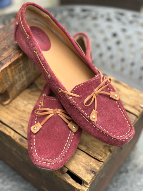 Clark’s Shoes - Clarks Berry Wine Suede Loafers Driving Moccasin Comfort Shoes Leather Ties